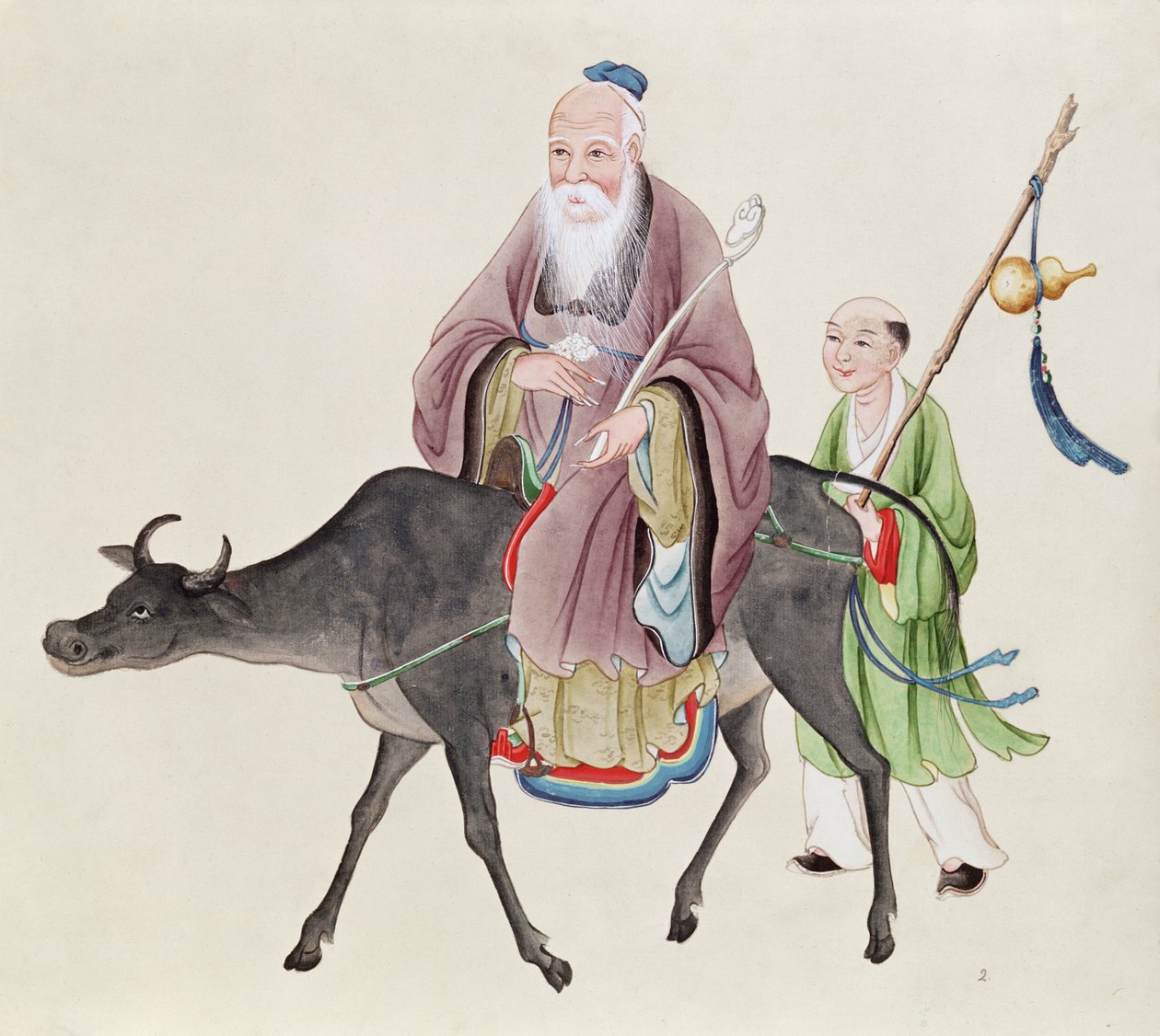 लाओ-त्ज़ु (c.604-531) अपनी भैंस पर, उसके बाद एक शिष्य (कागज पर wc) द्वारा चीनी स्कूल
