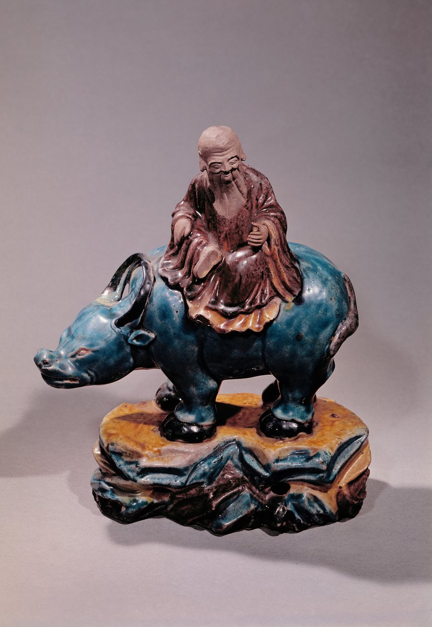 लाओ-त्ज़ु (c.604-531 ईसा पूर्व) अपने भैंस, किंग राजवंश (सिरेमिक) पर द्वारा चीनी स्कूल