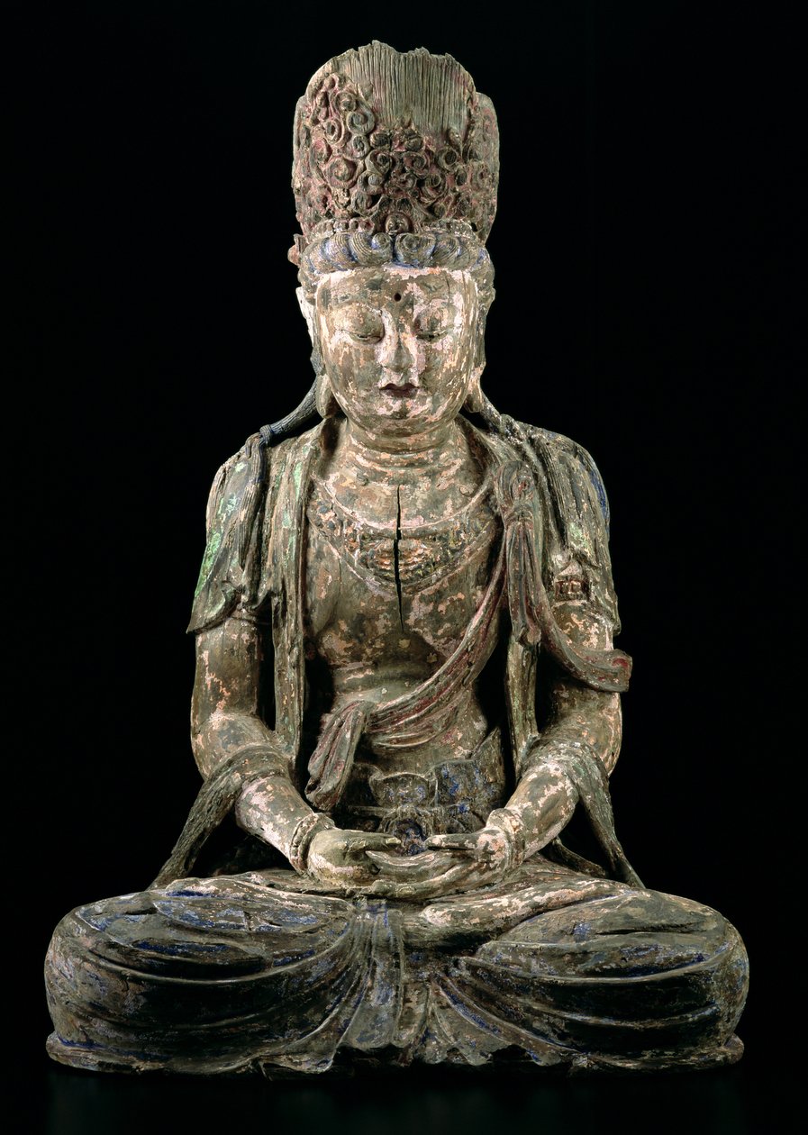 ध्यान में बड़े बैठा बोधिसत्व, जिन वंश (1115-1234) (लकड़ी और वर्णक) (206545 देखें) द्वारा चीनी स्कूल