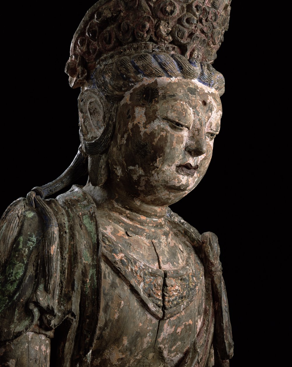 ध्यान में बड़े बैठा बोधिसत्व, जिन वंश (1115-1234) (लकड़ी और वर्णक) (विस्तार) (206544 देखें) द्वारा चीनी स्कूल