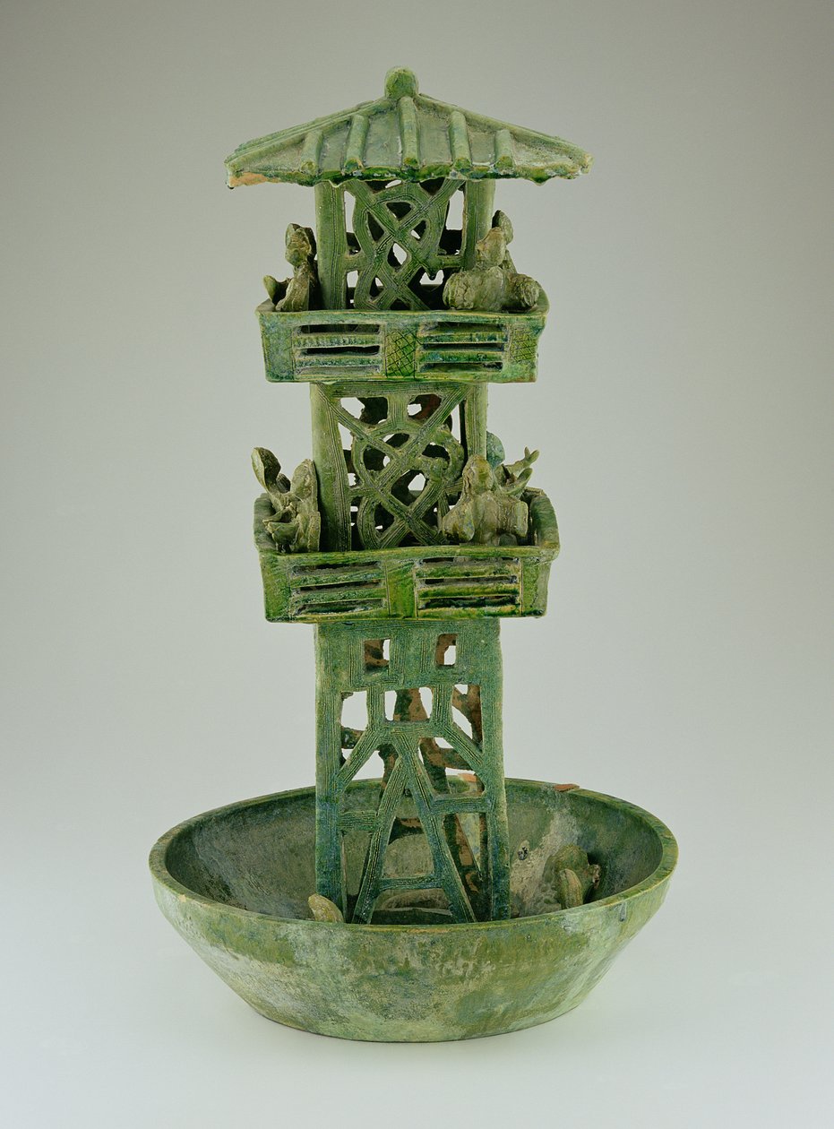 गुम्मट का मॉडल, हान राजवंश (206 ईसा पूर्व 220 ईस्वी) (चमकता हुआ सिरेमिक) द्वारा चीनी स्कूल