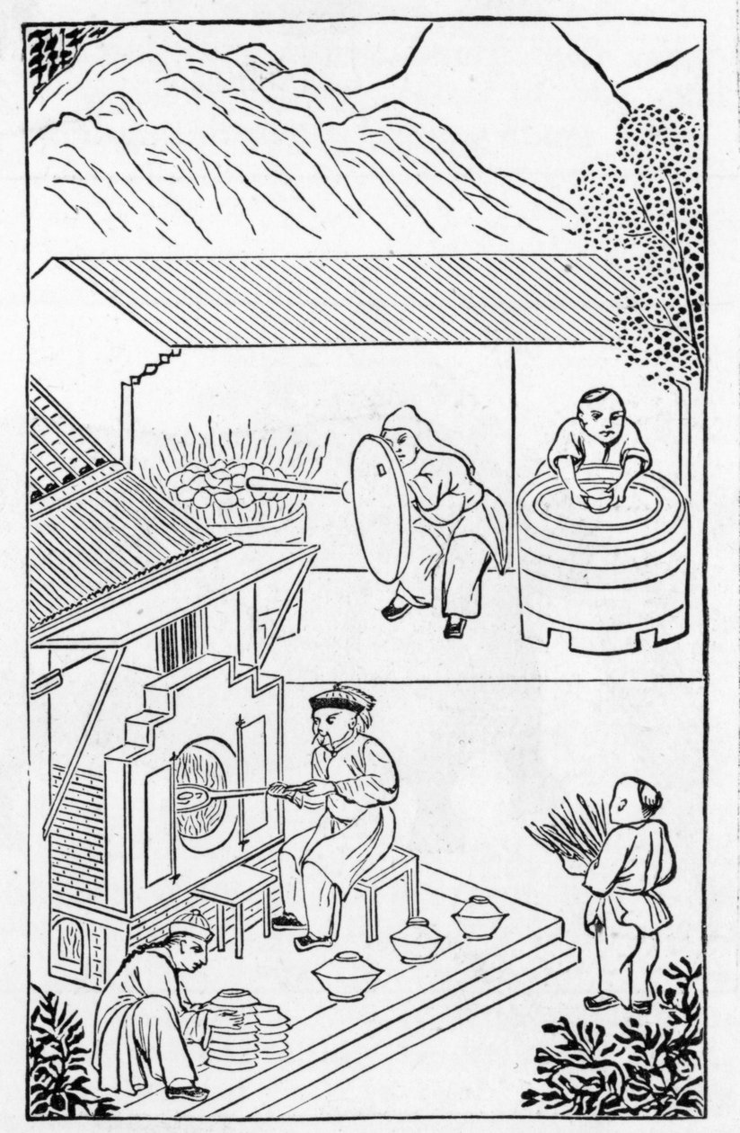 चीन के निर्माण पर चित्रों की एक श्रृंखला से भट्टियों को खोलना और बंद करना, (पूरी श्रृंखला के लिए 384116 और 384117 देखें) द्वारा चीनी स्कूल