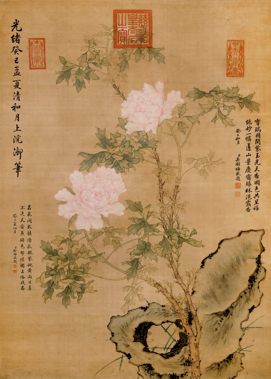 Peonies और Rock, 1893 द्वारा चीनी स्कूल