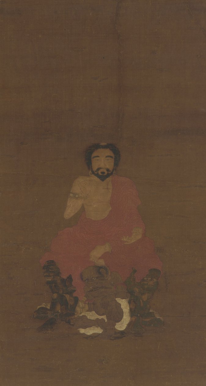 शाक्यमुनि ने तीन दानव जैसे जीव, संभवतः युआन-प्रारंभिक मिंग राजवंश, 14 वीं -15 वीं शताब्दी में बैठे द्वारा चीनी स्कूल