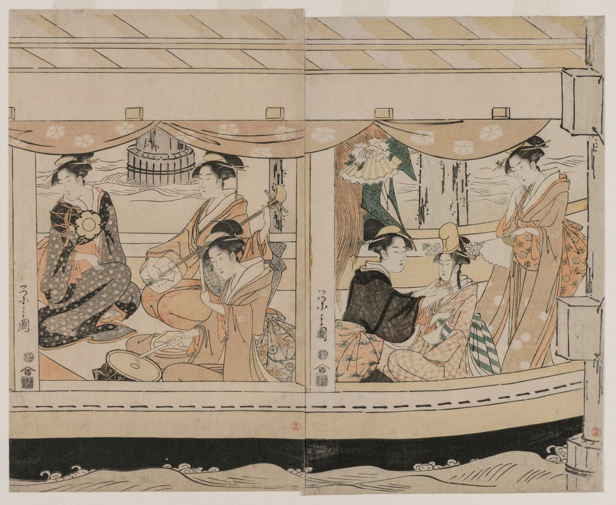 सुमिडा नदी पर नौका विहार, 1790 के मध्य में। द्वारा चौबुनसाई ईसीआई