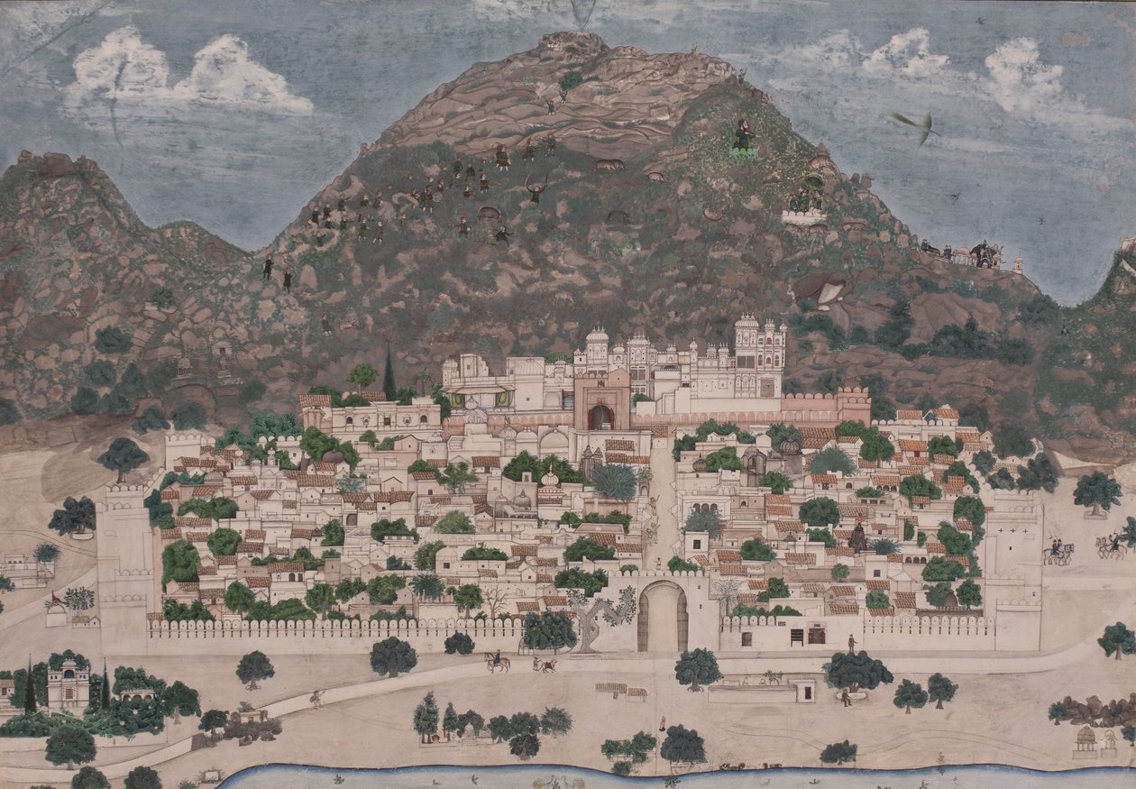 एक किलेदार शहर का दृश्य, 1886 (कागज पर अपारदर्शी wc) द्वारा छोटू लाल