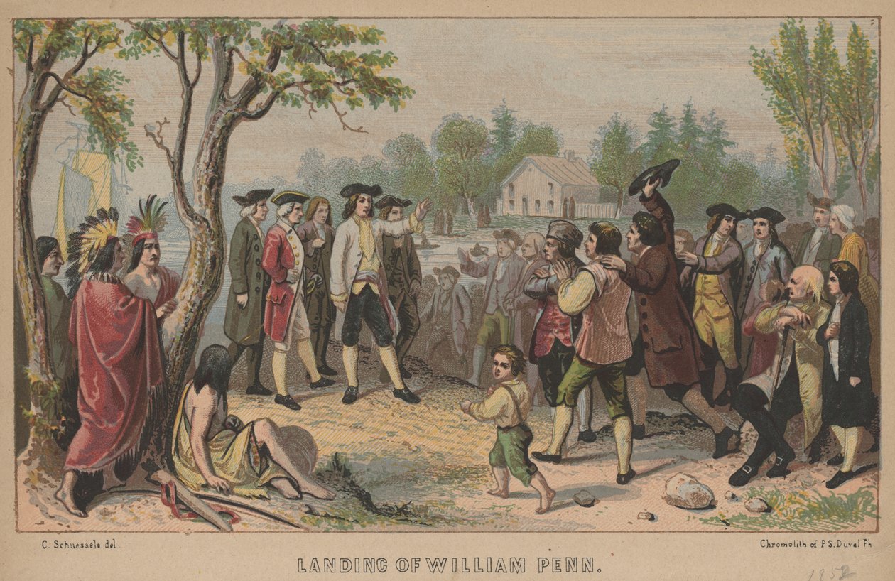 विलियम पेन की लैंडिंग, पीएस डुवाल द्वारा लिथो, 1852 (क्रोमोलिथो) द्वारा 