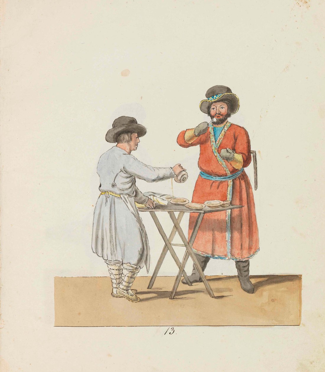 किसेल वेंडर और मैनोरियल कोचमैन सीरीज़ द सेंट पीटर्सबर्ग पेडलर्स से, 1799। द्वारा क्रिश्चियन गॉटफ्रीड हेनरिक गिसलर