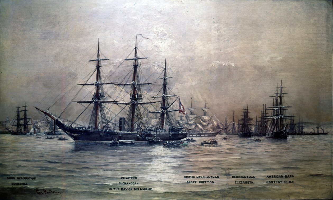 मेलबर्न, ऑस्ट्रेलिया, 1865, c.1865 के बंदरगाह में स्टेट्स क्रूजर शेनान्दोआ द्वारा क्रिश्चियन पौलसेन
