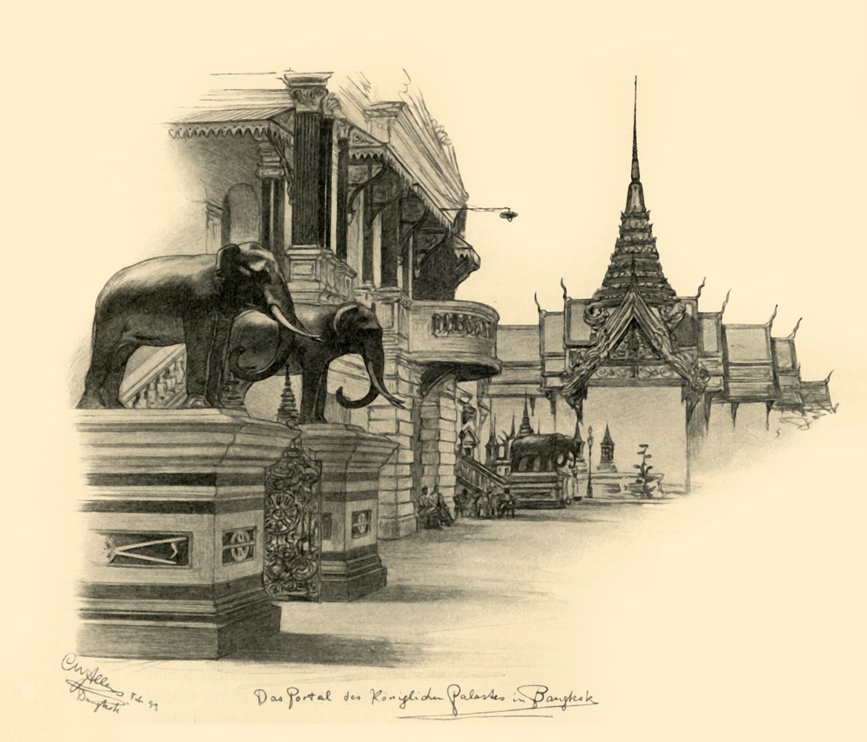 बैंकॉक, सियाम, 1898 में शाही महल में प्रवेश। द्वारा क्रिश्चियन विल्हेम एलर्स