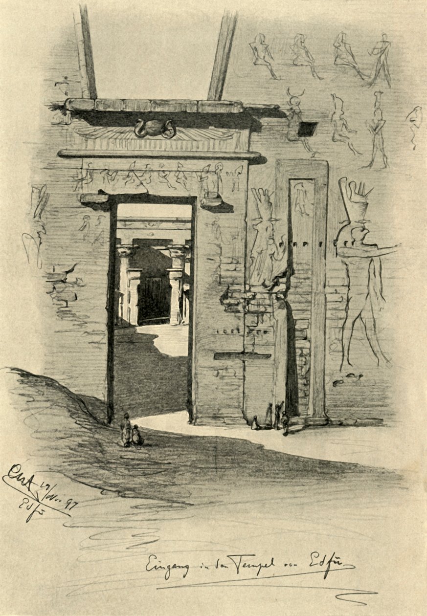 एडफू, मिस्र, 1898 में मंदिर में प्रवेश। द्वारा क्रिश्चियन विल्हेम एलर्स