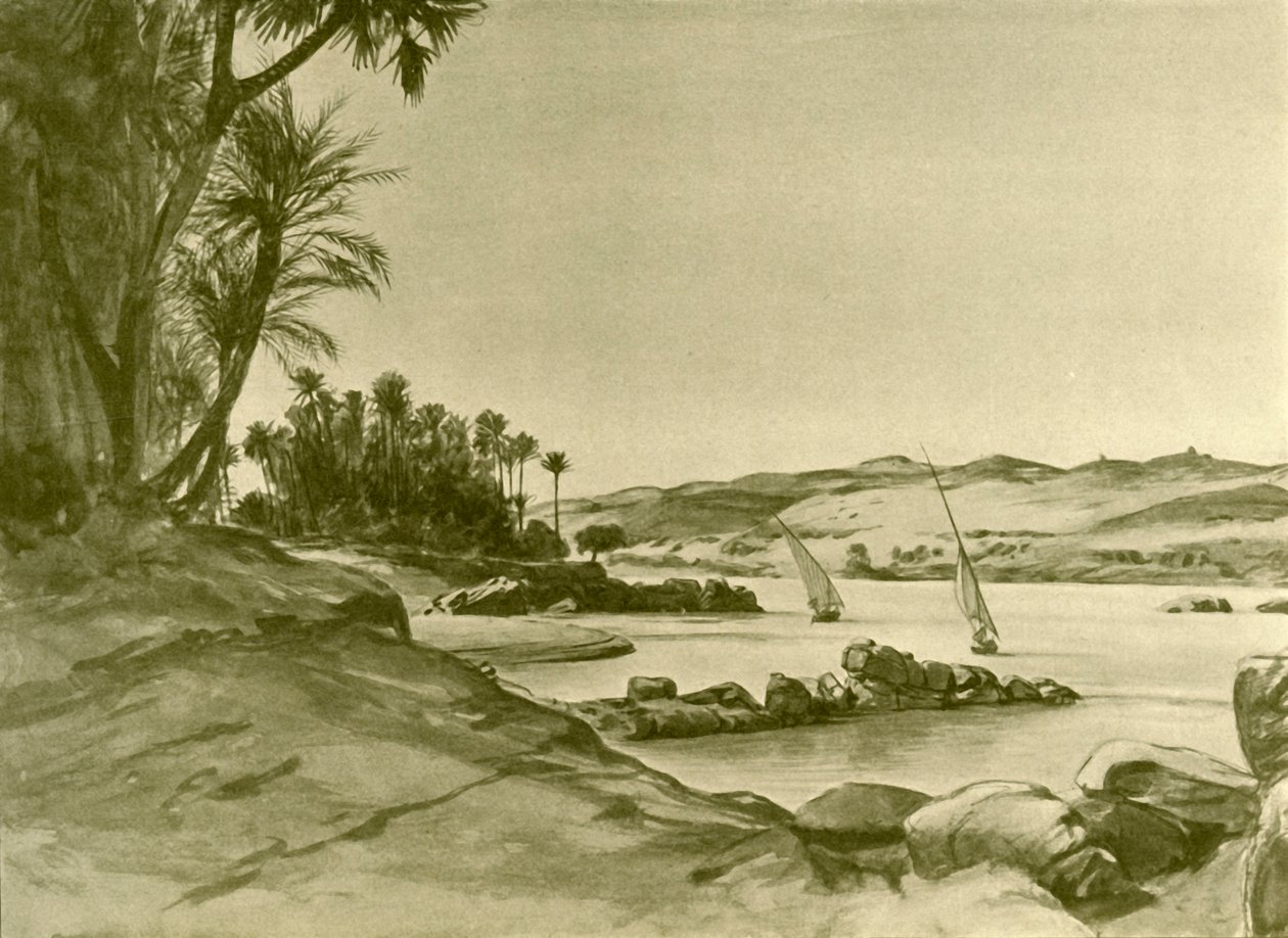 नील नदी, मिस्र, 1898 पर फेलुक्कास। द्वारा क्रिश्चियन विल्हेम एलर्स