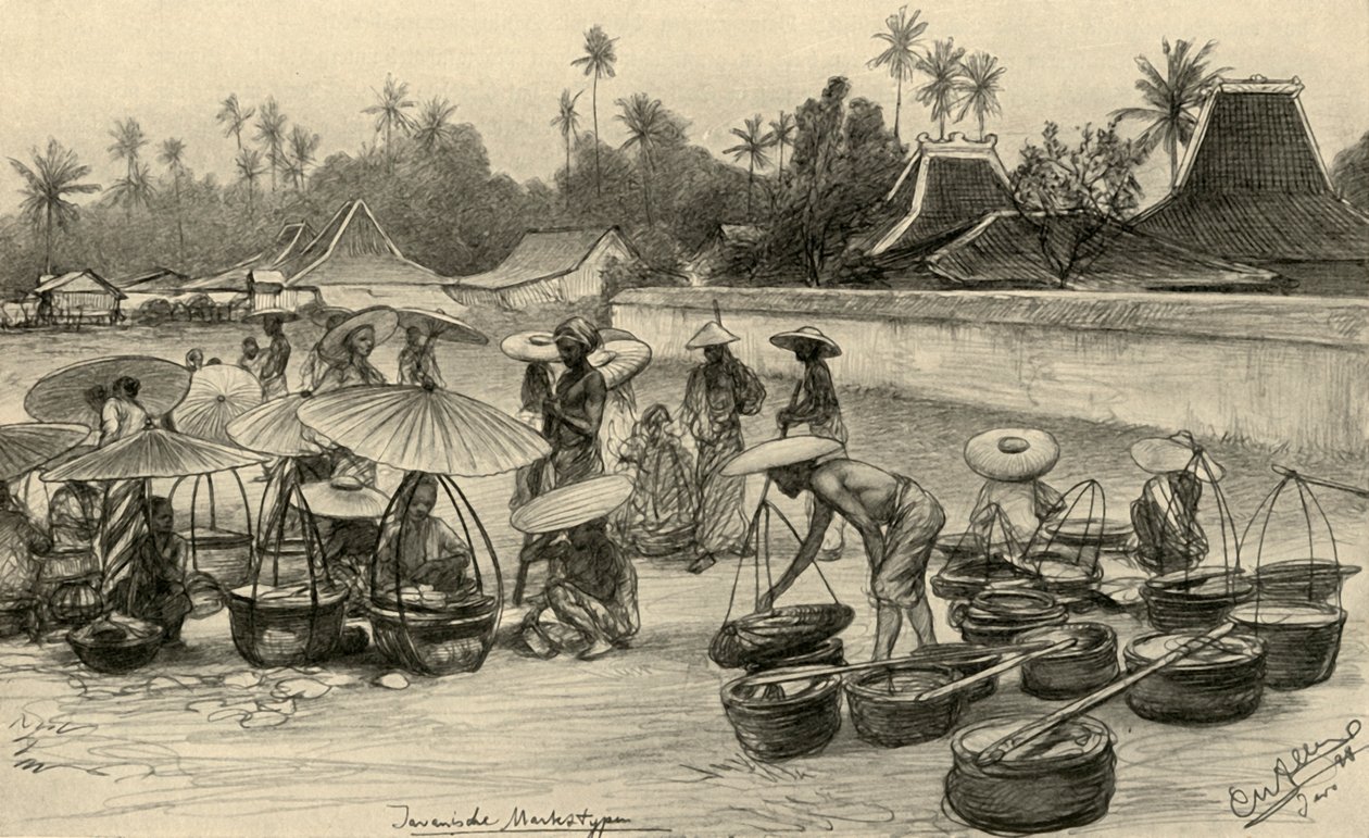बाजार का दृश्य, जावा, 1898। द्वारा क्रिश्चियन विल्हेम एलर्स