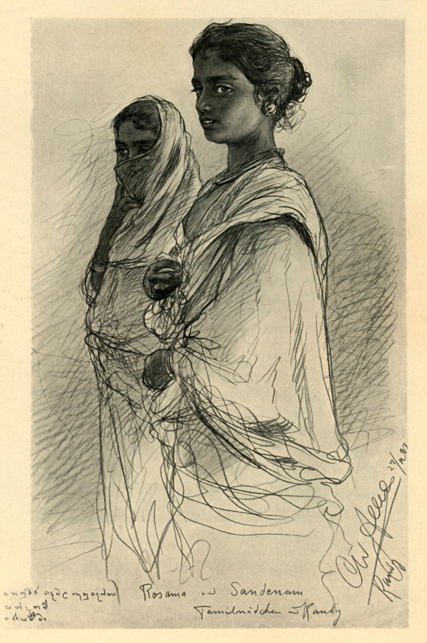 रोसमा और संदेनम, तमिल लड़कियां, कैंडी, सीलोन, 1898। द्वारा क्रिश्चियन विल्हेम एलर्स