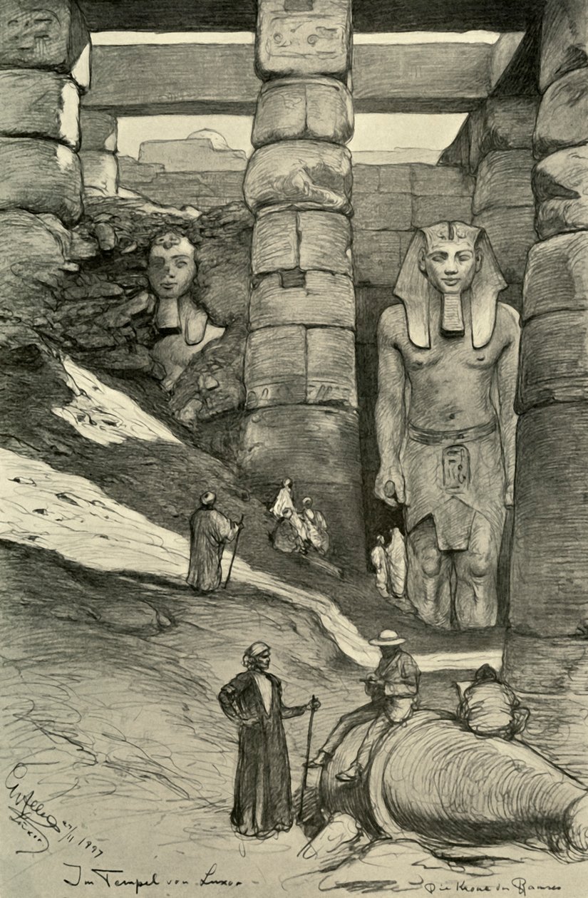 लक्सर मंदिर, मिस्र में मूर्तियाँ, 1898। द्वारा क्रिश्चियन विल्हेम एलर्स