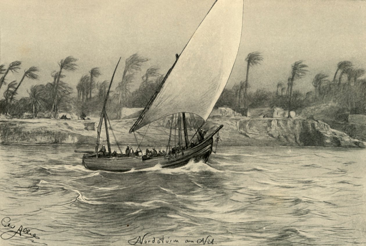 नील नदी, मिस्र, 1898 पर उत्तर से तूफान। द्वारा क्रिश्चियन विल्हेम एलर्स