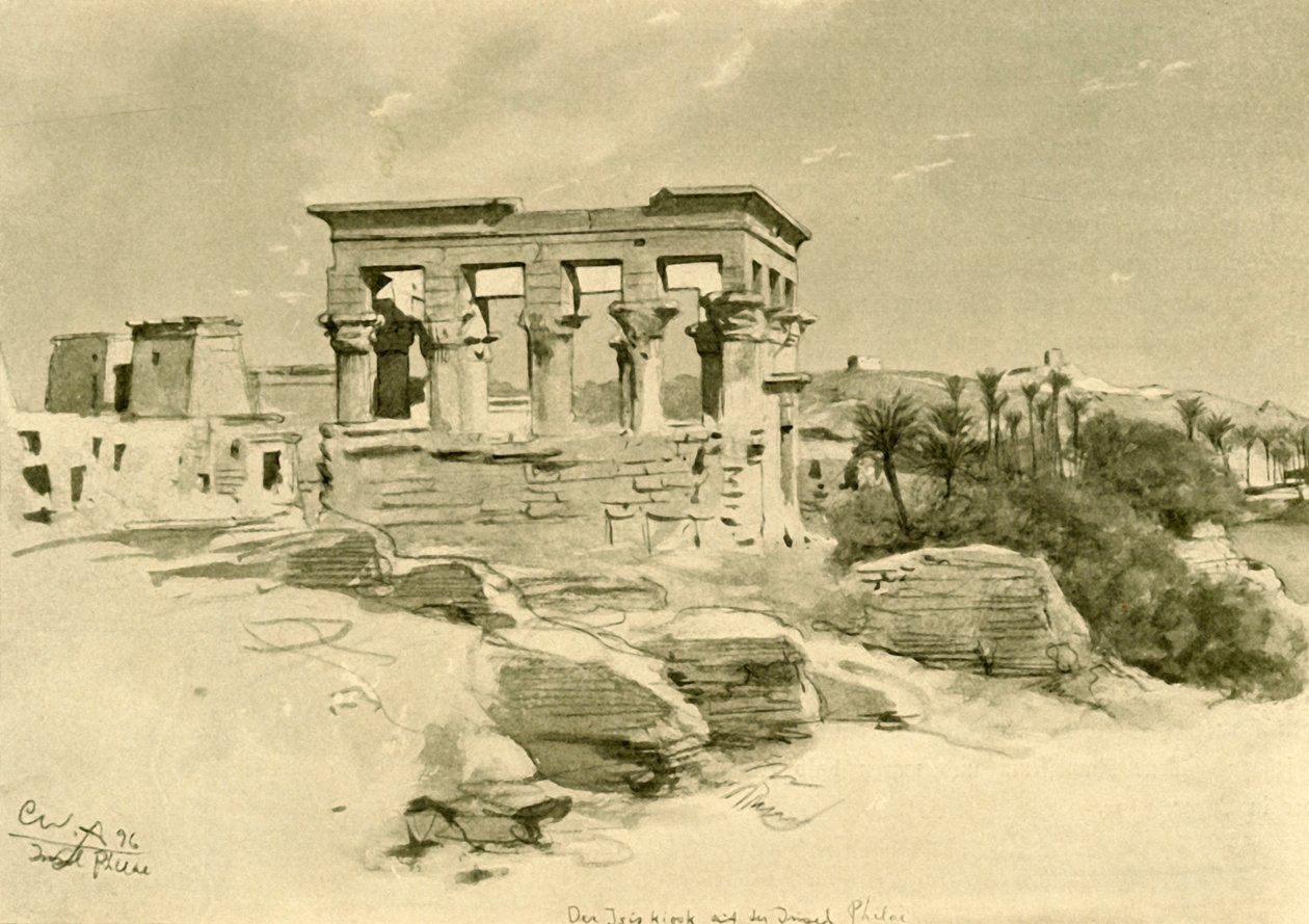 1898 में मिस्र के फिलै द्वीप पर आइसिस का मंदिर और ट्रोजन का कियोस्क। द्वारा क्रिश्चियन विल्हेम एलर्स