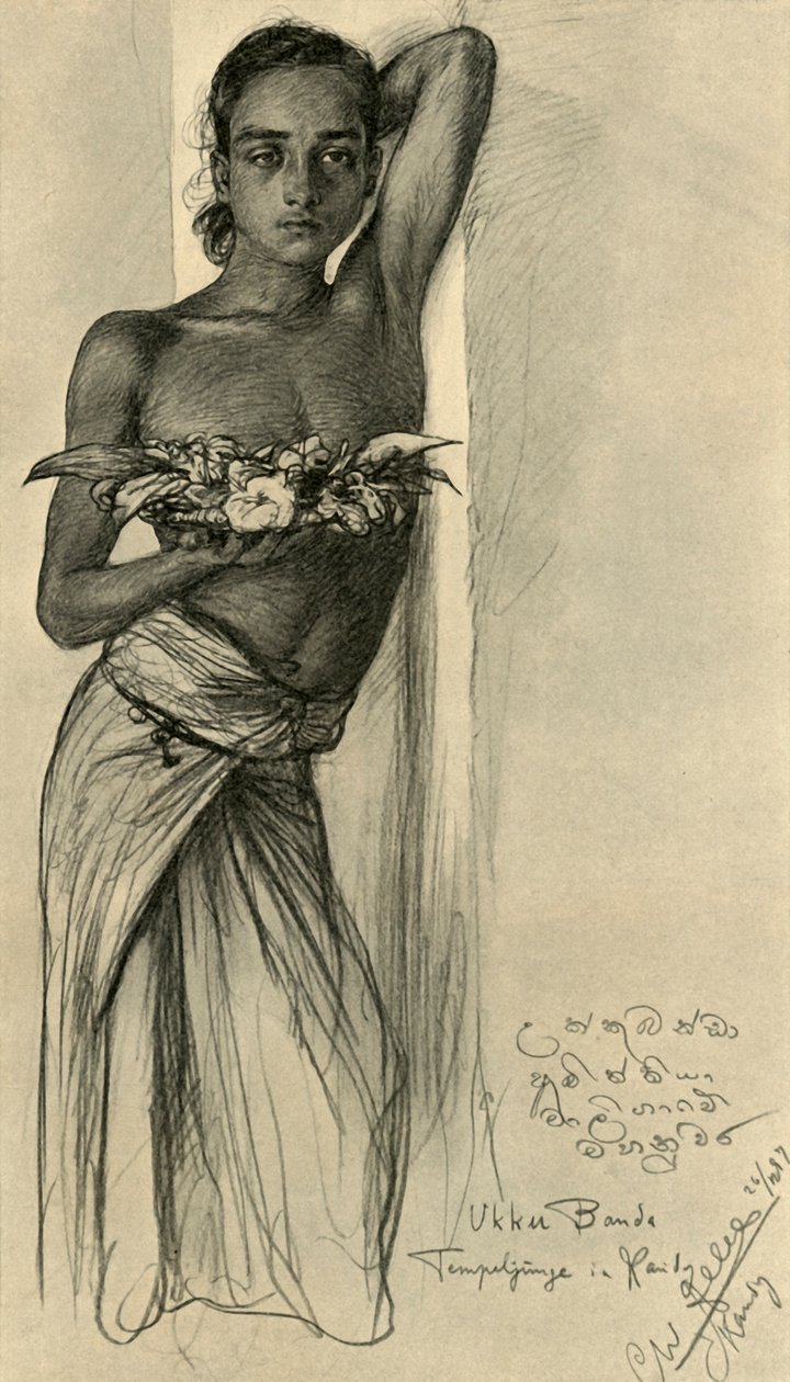 उक्कू बांदा, एक मंदिर में युवक, कैंडी, सीलोन, 1898। द्वारा क्रिश्चियन विल्हेम एलर्स