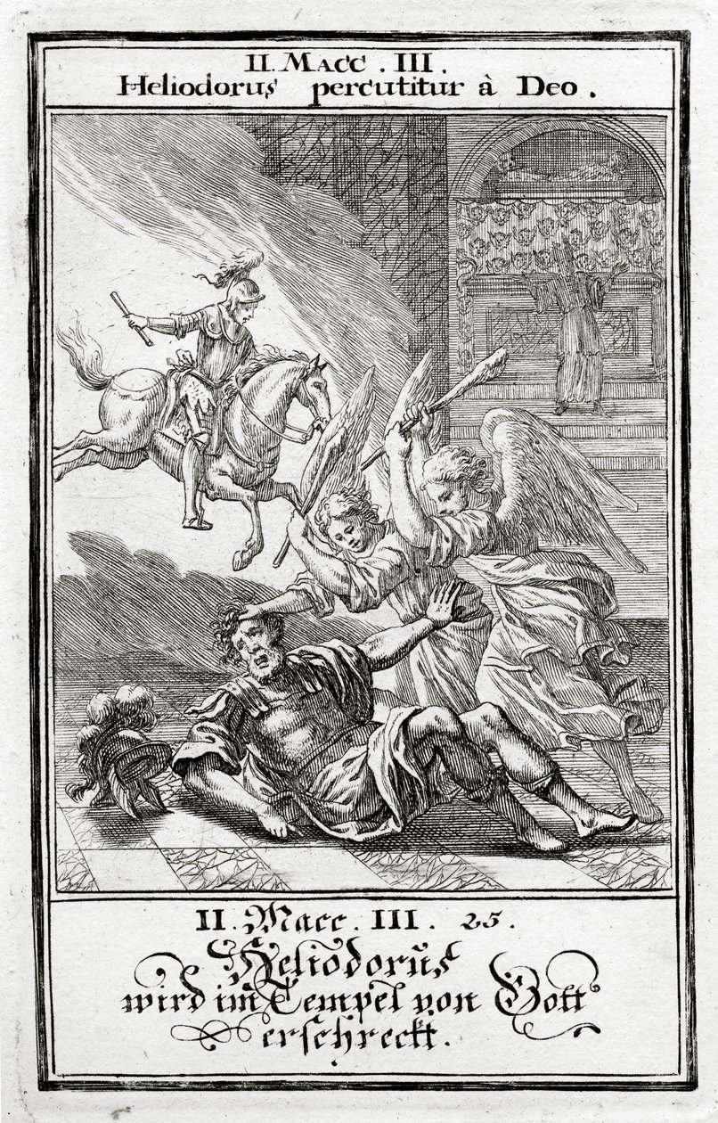भगवान एक मंदिर में हेलियोडोरस से डरते हैं, 2 मैककैबीज़ (3: 21-28), 1695 द्वारा क्रिस्टोफ़ वीगेल