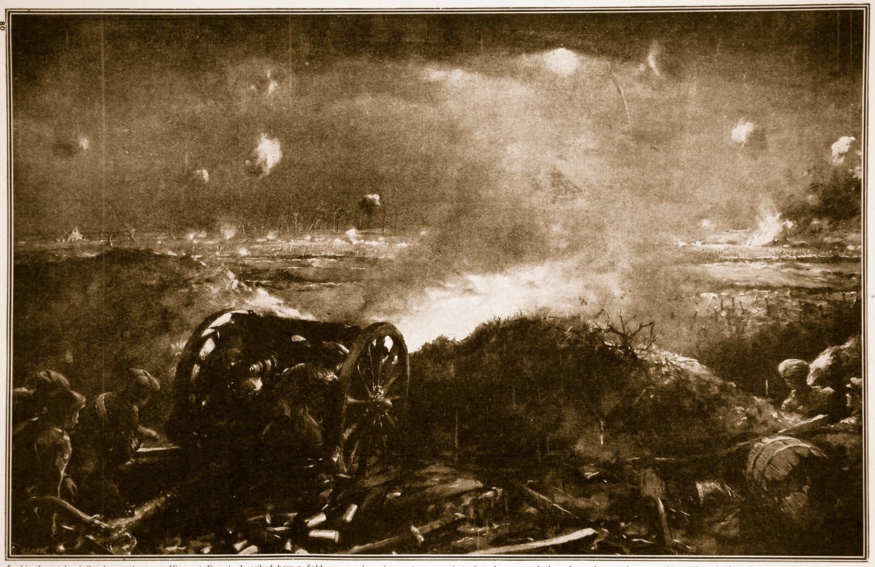 1914-19 Ypres के पास ब्रिटिश इन्फैंट्री अटैक का समर्थन करने के लिए तोपखाने को लाया जा रहा है द्वारा क्रिस्टोफर क्लार्क