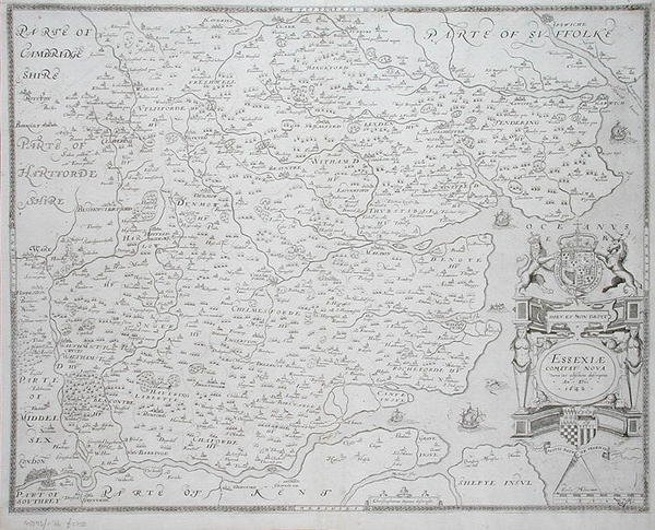 विलियम वेब द्वारा उकेरा गया एसेक्स का नक्शा, 1645 में प्रकाशित (उत्कीर्णन) द्वारा क्रिस्टोफर (बाद) सैक्सटन