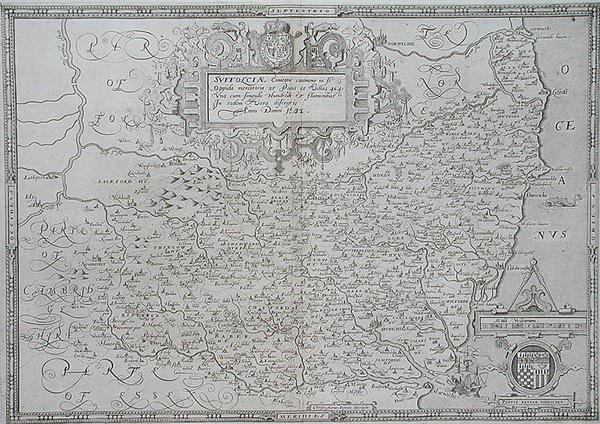 सफ़ोक का नक्शा, विलियम वेब द्वारा उकेरा गया द्वारा क्रिस्टोफर (बाद) सैक्सटन