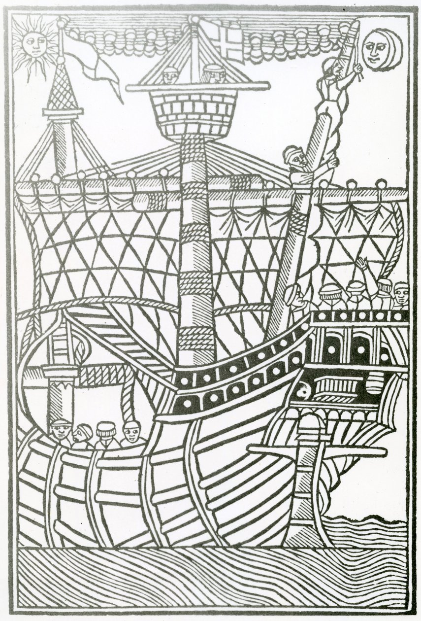 1547 के &39;द जनरल हिस्ट्री ऑफ द इंडीज&39; से एक कारवेल द्वारा क्रिस्टोफर कोलंबस