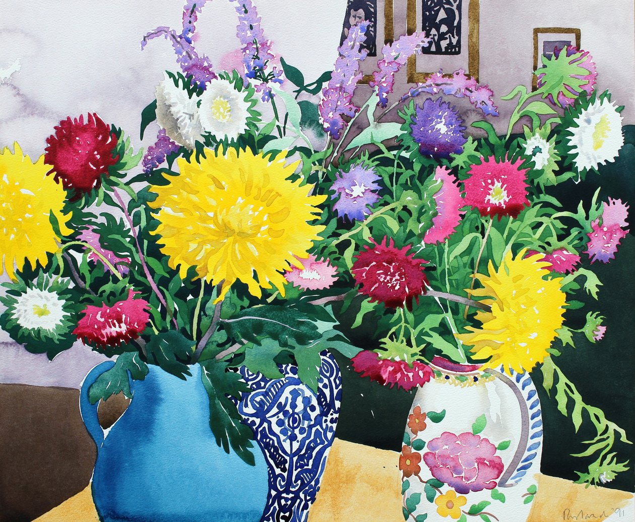 Asters के साथ आंतरिक (कागज पर पानी के रंग) द्वारा क्रिस्टोफर रायलैंड
