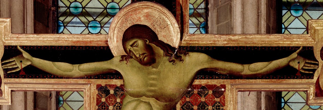 क्रूसीफिक्स विवरण। Cimabue की लकड़ी पर Detrempe (Cenni di Pepo) (1272-1302) 1268-1271 Dim. 336x267 cm Arezzo, चर्च ऑफ सैन डोमेनिको द्वारा सीमाब्यू