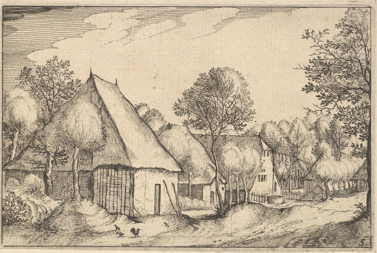 Farmyard, प्लेट 5 Regiunculae कस्बों और ब्राबांट के कई डची से, सीए 1610। द्वारा जाँज विसेर का दावा