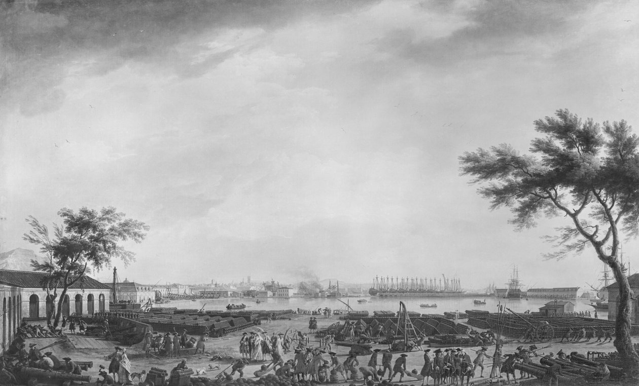 ट्यूलोन का नया बंदरगाह और शस्त्रागार, तोपखाने के डिपो से देखा गया, 1755 द्वारा क्लाउड जोसेफ वर्नेट