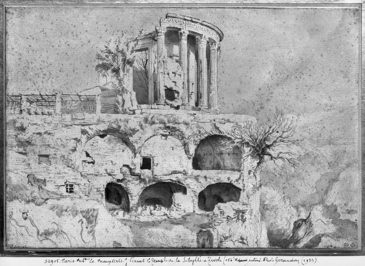 सिबिल का मंदिर, टिवोली (कागज पर पेन und wash) द्वारा क्लाउड जोसेफ वर्नेट