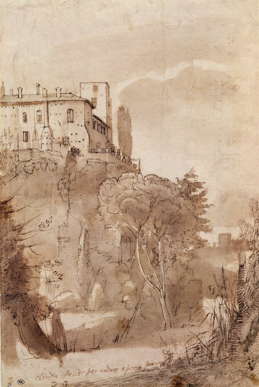 रोम की दीवारों के बाहर एक सड़क, c.1627-30 (कागज पर पेन und ink वॉश) द्वारा क्लाउड लोरेन