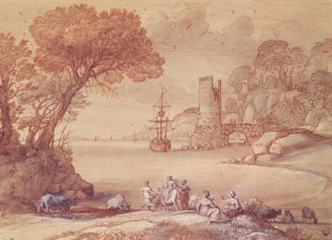 यूरोपा का बलात्कार, 1655 (कलम, स्याही und धो) द्वारा क्लाउड लोरेन