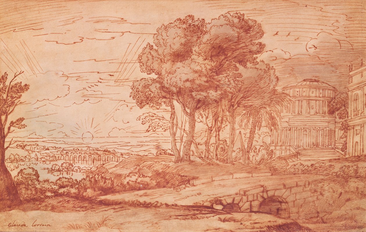 डेलोस द्वीप पर अपोलो का मंदिर, c.1648 (कलम, धो बिस्तरे स्याही) द्वारा क्लाउड लोरेन
