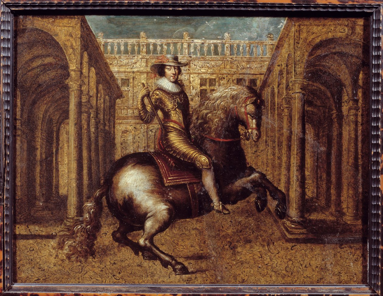 गैस्टन डी'ऑर्लियन्स (1608-1660) का अश्वारोही चित्र, लुई XIII के भाई अंजु के ड्यूक। क्लाउड डेरुएट द्वारा चित्रकारी (1588-1662) द्वारा क्लाउड डेरुएट