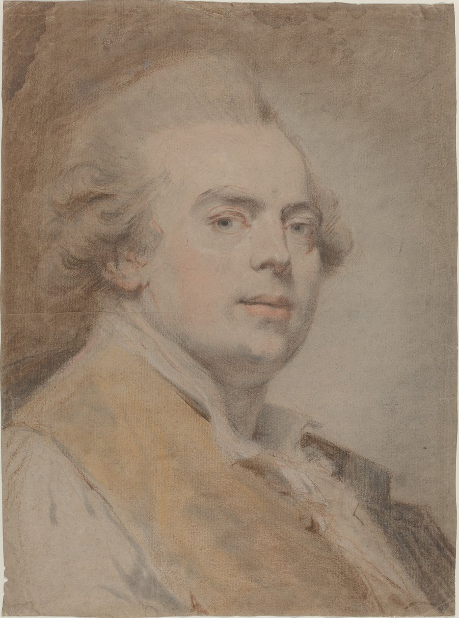 सेल्फ-पोर्ट्रेट, c.1780 (कागज पर लाल और काले रंग के चाक और पेस्टल) द्वारा क्लाउड जीन बैप्टिस्ट होइन