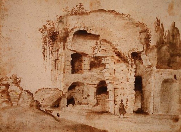 पैलेटिन पर एक खंडहर (कागज पर स्याही और धो लें) द्वारा क्लाउड लोरेन