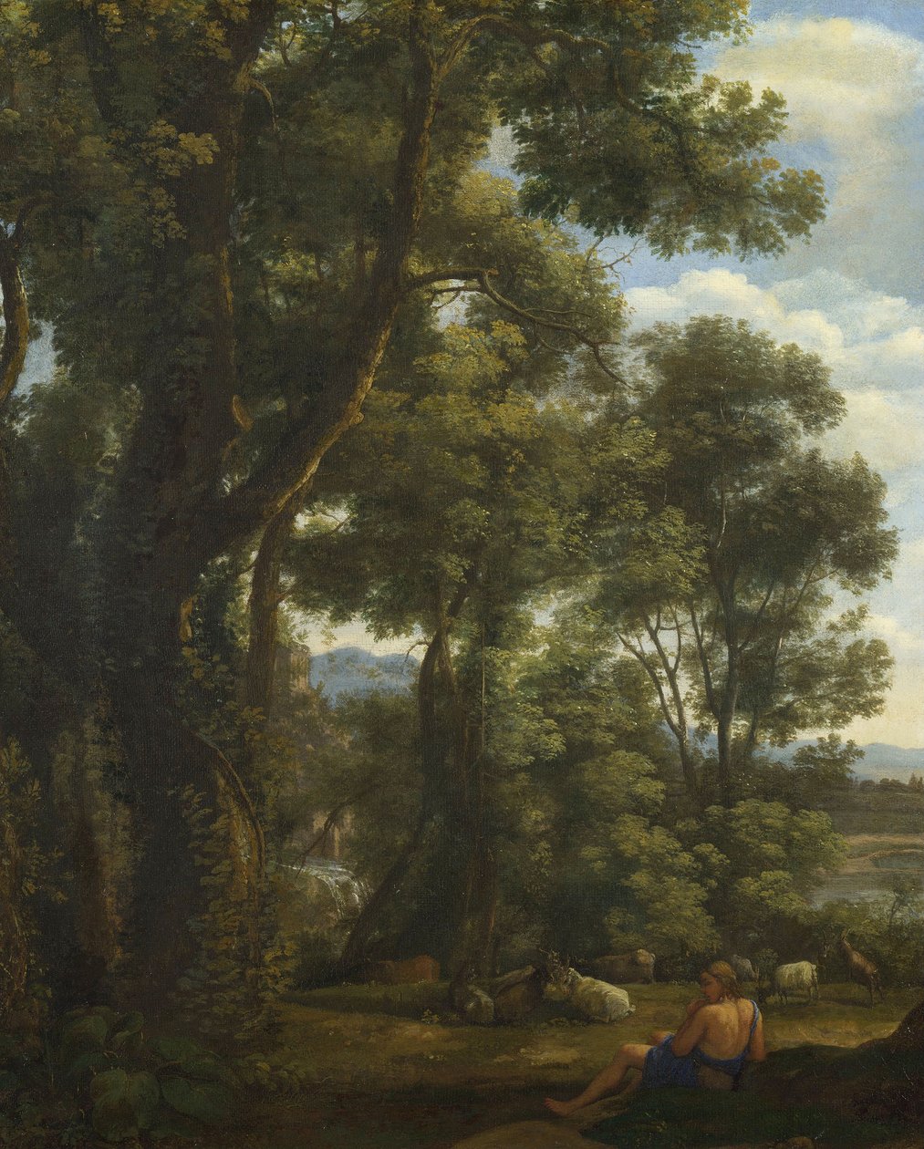 "" Paysage avec chevrier et chevres "" (एक गोथर्ड और बकरियों के साथ लैंडस्केप) क्लाउड लोरेन द्वारा पेंटिंग (1600-1682) लगभग 1637 कैनवास पर तेल डिम 52x42 सेमी नेशनल गैलरी, लंदन द्वारा क्लाउड लोरेन