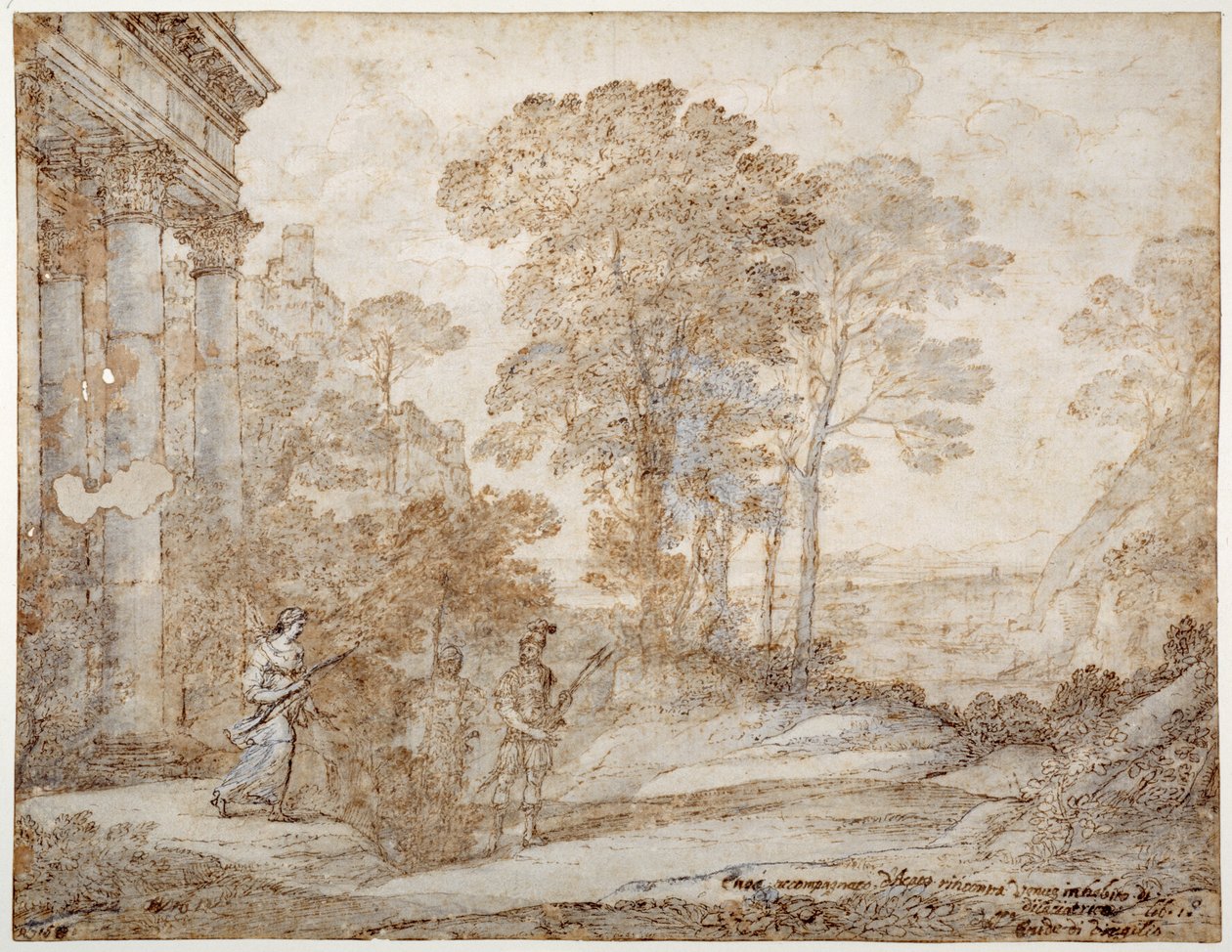 वीनस और एनीस के बीच बैठक, c.1678 (कागज पर धोने के साथ कलम और स्याही) द्वारा क्लाउड लोरेन