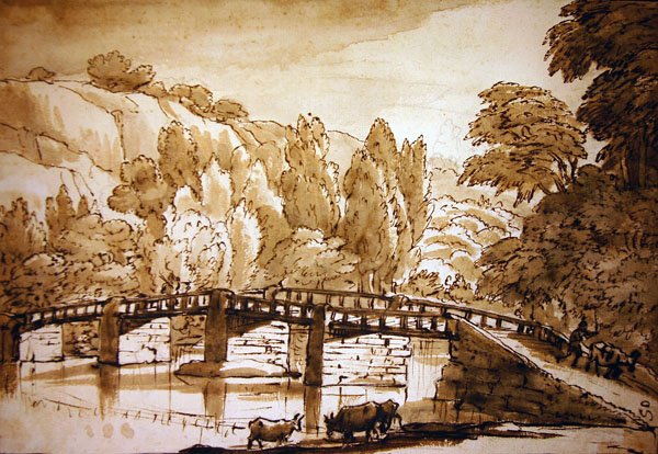 जंगली परिदृश्य (कलम और स्याही और कागज पर धोएं) द्वारा क्लाउड लोरेन