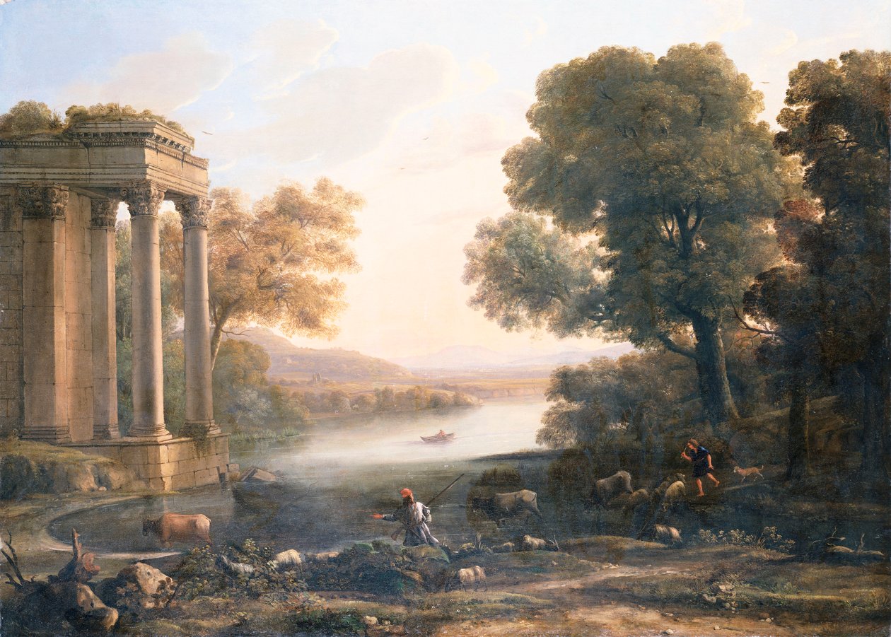 Ruined मंदिर के साथ एक देहाती लैंडस्केप, c.1638 द्वारा क्लाउड लोरेन