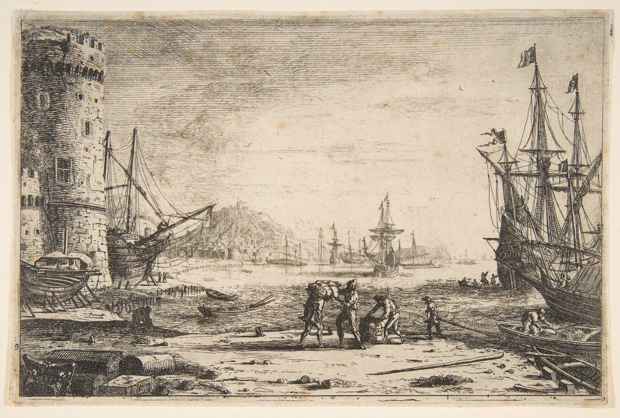 बड़े टॉवर के साथ हार्बर, ca. 1641। द्वारा क्लाउड लोरेन
