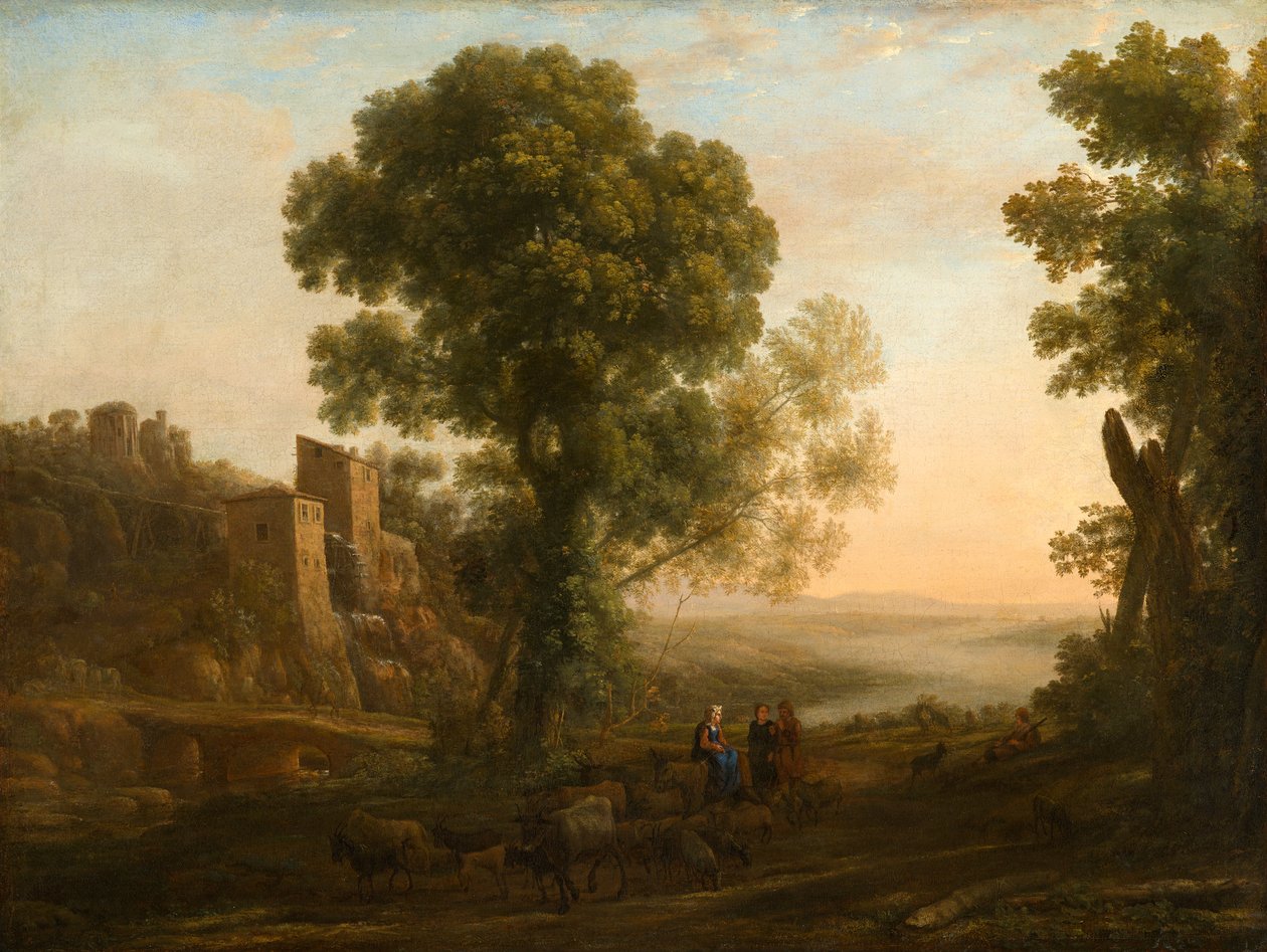 उनके झुंड के साथ लौट रहे किसानों के साथ लैंडस्केप, c.1637 द्वारा क्लाउड लोरेन