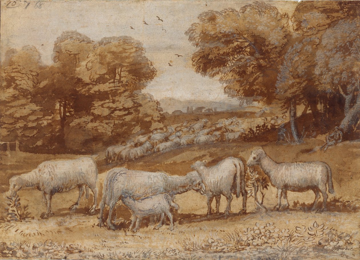 भेड़ के साथ लैंडस्केप, ca. 1648। द्वारा क्लाउड लोरेन