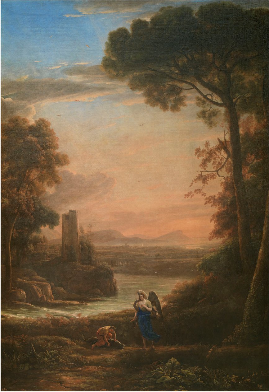 टोबियास और एंजेल के साथ लैंडस्केप, 1639-1640। द्वारा क्लाउड लोरेन