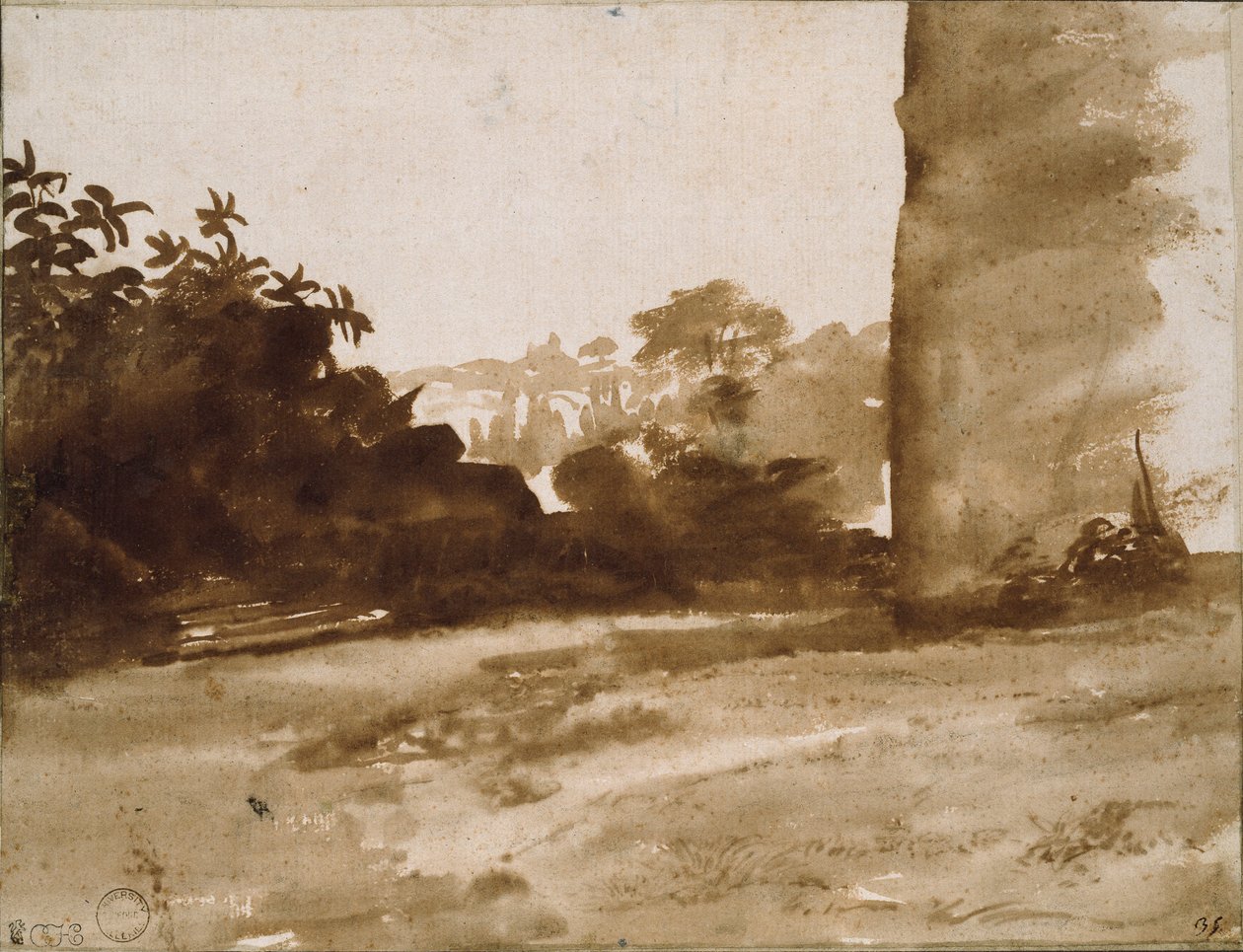 दाहिनी ओर एक दीवार के साथ झाड़ियों का दृश्य, c1640 द्वारा क्लाउड लोरेन