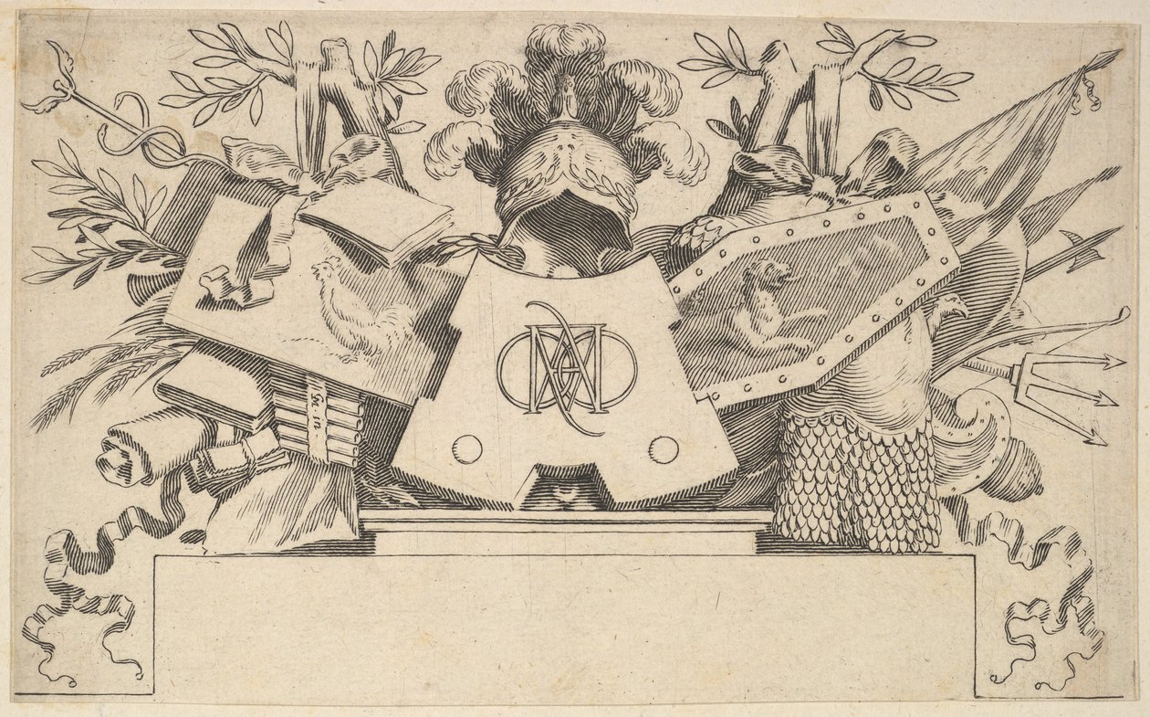 मोनोग्राम के साथ ट्रॉफी, जिसमें लेनोर्डोस के पत्र शामिल हैं, 1651। द्वारा क्लॉड मेलन