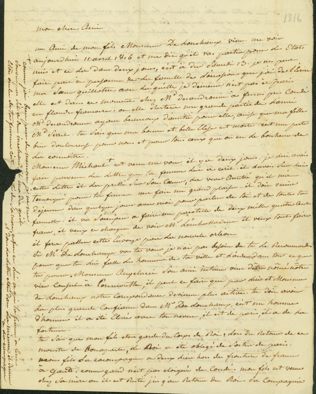 अपने भाई से एंटोनी सौग्रेन को पत्र, 1816 द्वारा क्लाउड सौग्रेन