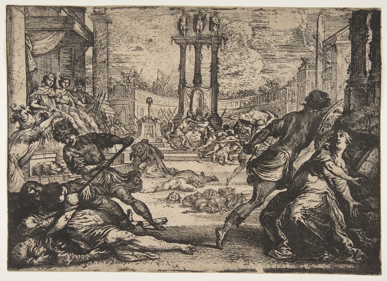 ट्राइमुविरेट द्वारा एक नरसंहार, ca. 1624। द्वारा क्लाउड विग्नन